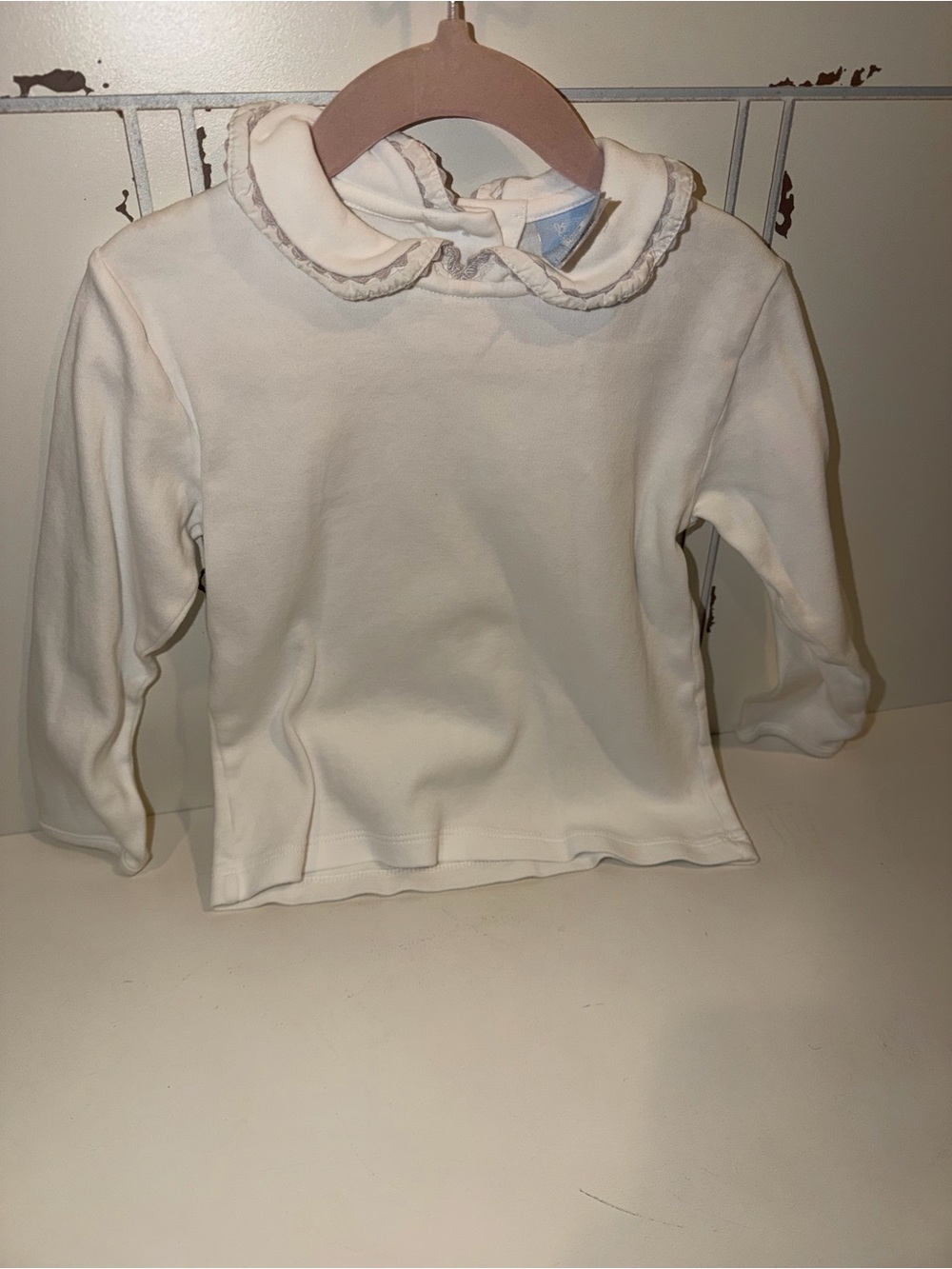 bella bliss Cream Long-Sleeve Top with Ruffle Peter Pan Collar